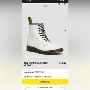 NWT Doc Martens White 1460 smooth leather lace up boots women’s size 11